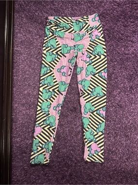 LuLaRoe Women’s Leggings in Pink, Teal & Black Mickey Mouse Head Geometric Print